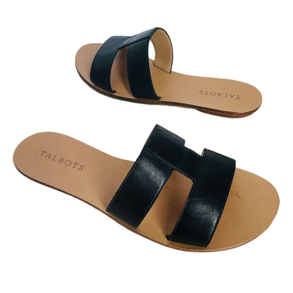 Talbots Black Leather Slide Sandals